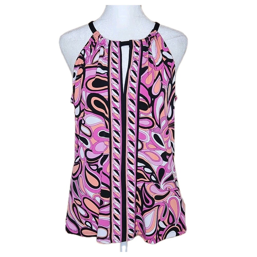 Michael Michael Kors Keyhole Halter Top Blouse Medium Pink Paisley Retro 70s